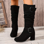 Women's Knee High Slouchy Block Heel Boots