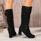 Women's Knee High Slouchy Block Heel Boots