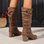 Women's Knee High Slouchy Block Heel Boots