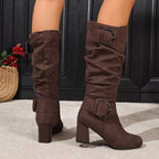 Women's Knee High Slouchy Block Heel Boots