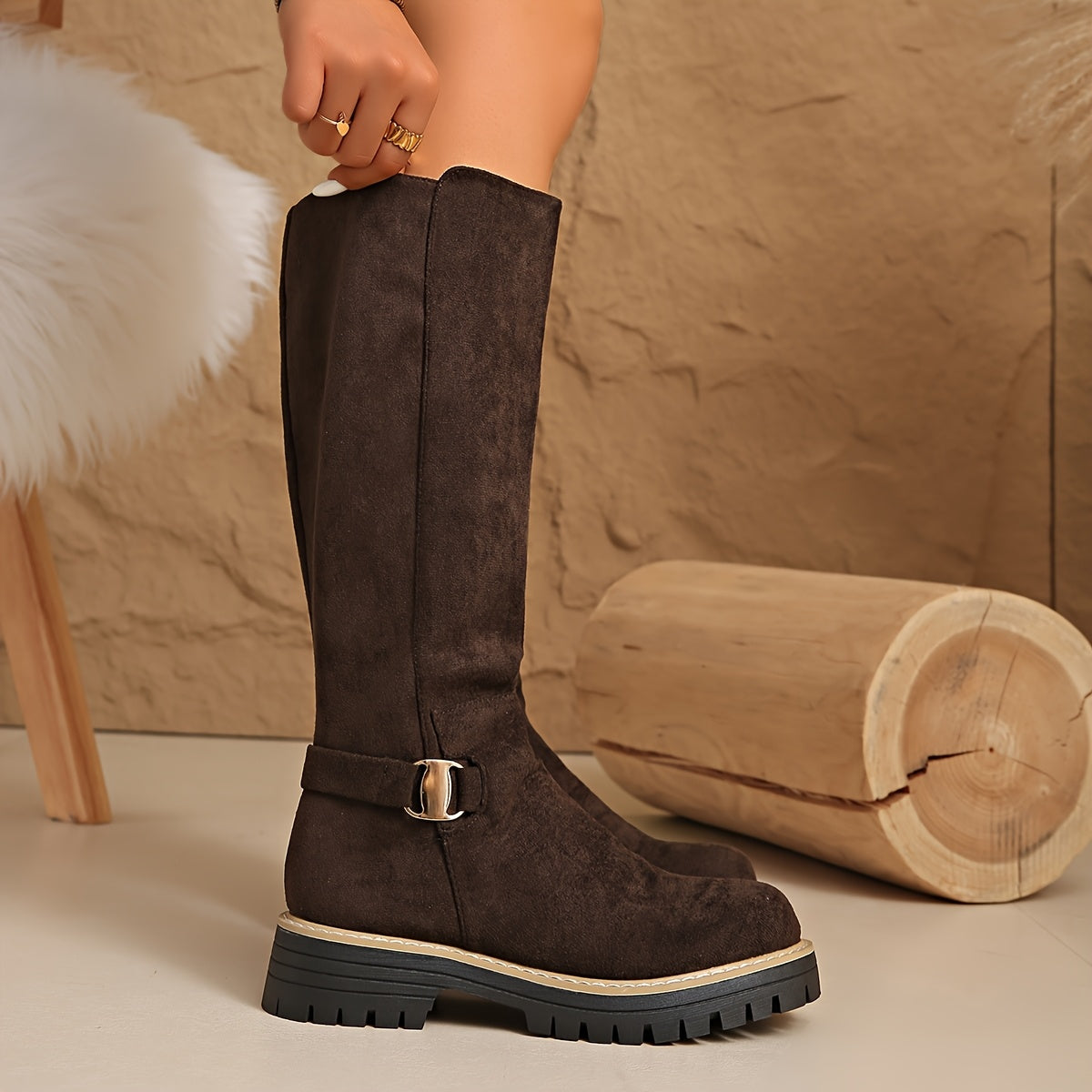 Women's Knee High Boots with Block Heel