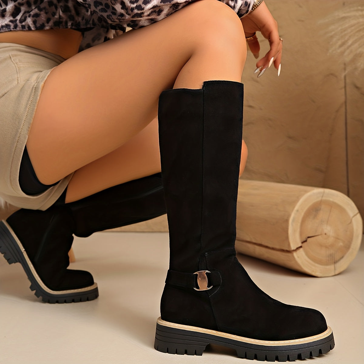 Women's Knee High Boots with Block Heel