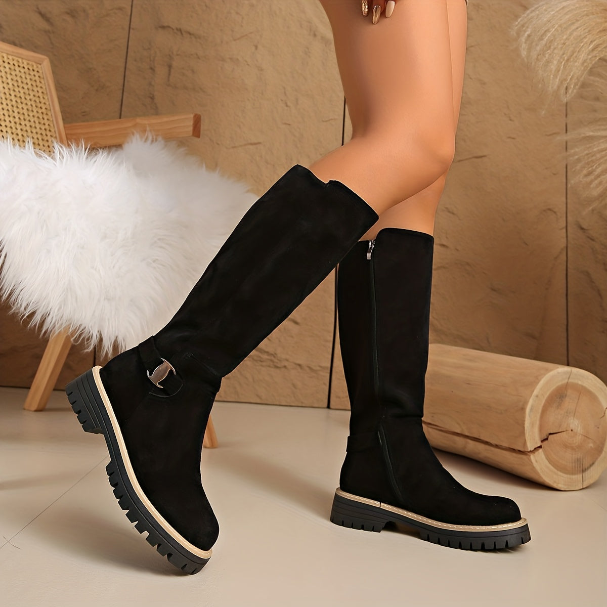 Women's Knee High Boots with Block Heel