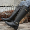 Women's Knee High Leather-Look Buckle Boots