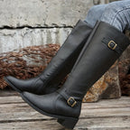 Women's Knee High Leather-Look Buckle Boots