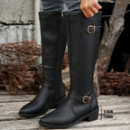 Women's Knee High Leather-Look Buckle Boots