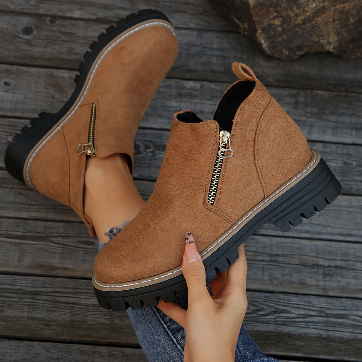 Women's Platform Ankle Boots with Side Zipper