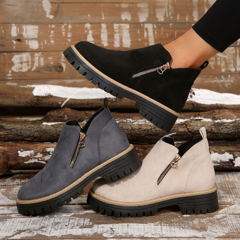 Women's Platform Ankle Boots with Side Zipper