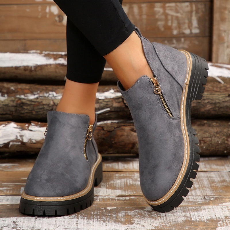 Women's Platform Ankle Boots with Side Zipper