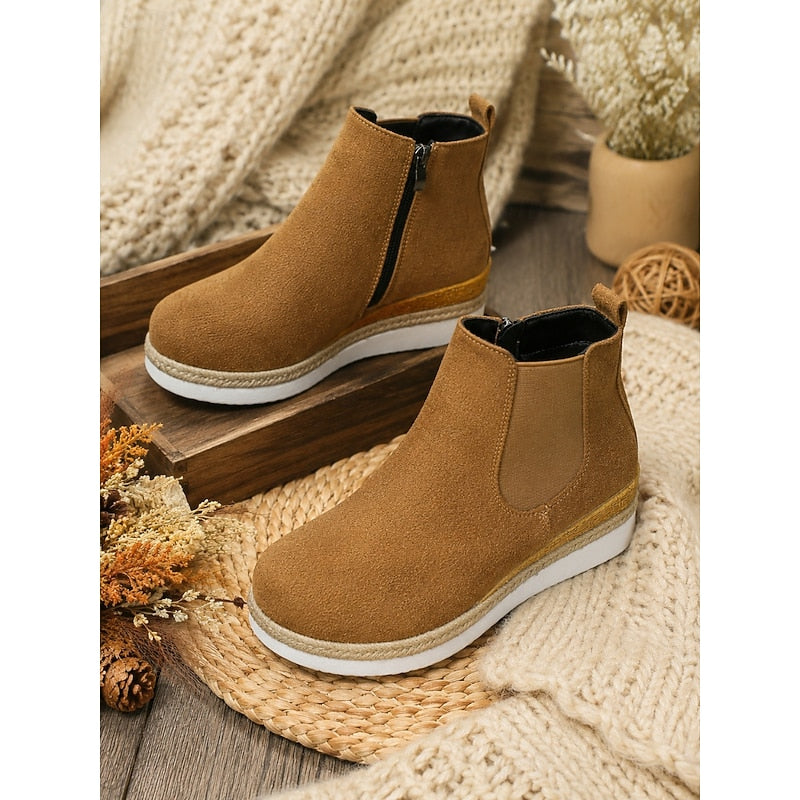 Women's Easy-Zip Low Wedge Booties with Stretch Sides