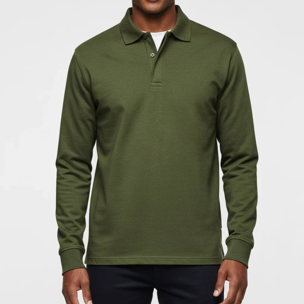Men's Smart Casual Polo Shirt Long Sleeve Collared Top