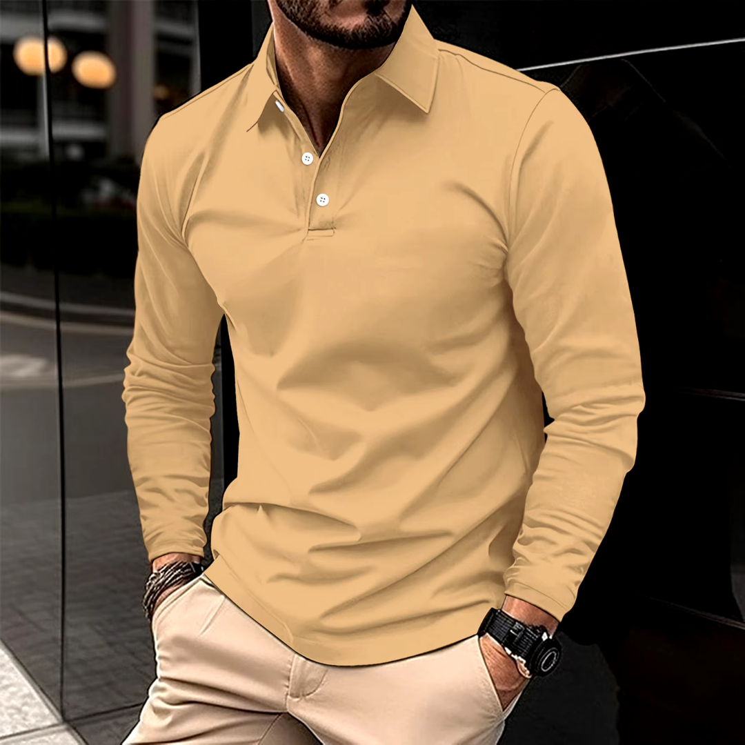 Men's Long Sleeve Polo Shirt Refined Tailored Everyday Essential