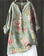 Women's Printed Patchwork Blouse – Relaxed Long-Sleeve Tunic