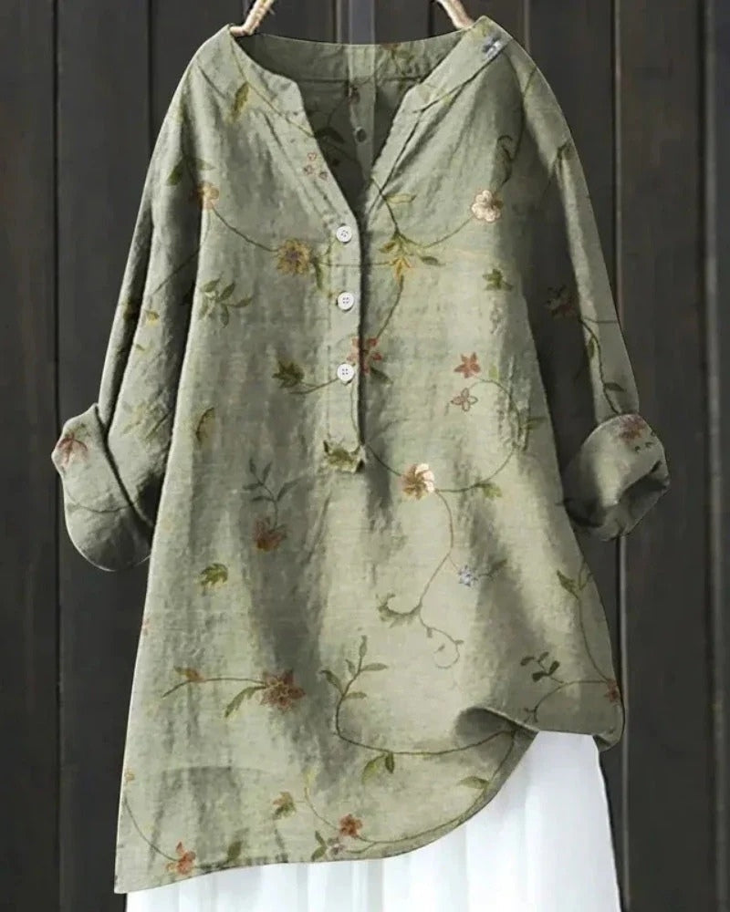 Women's Printed Patchwork Blouse – Relaxed Long-Sleeve Tunic