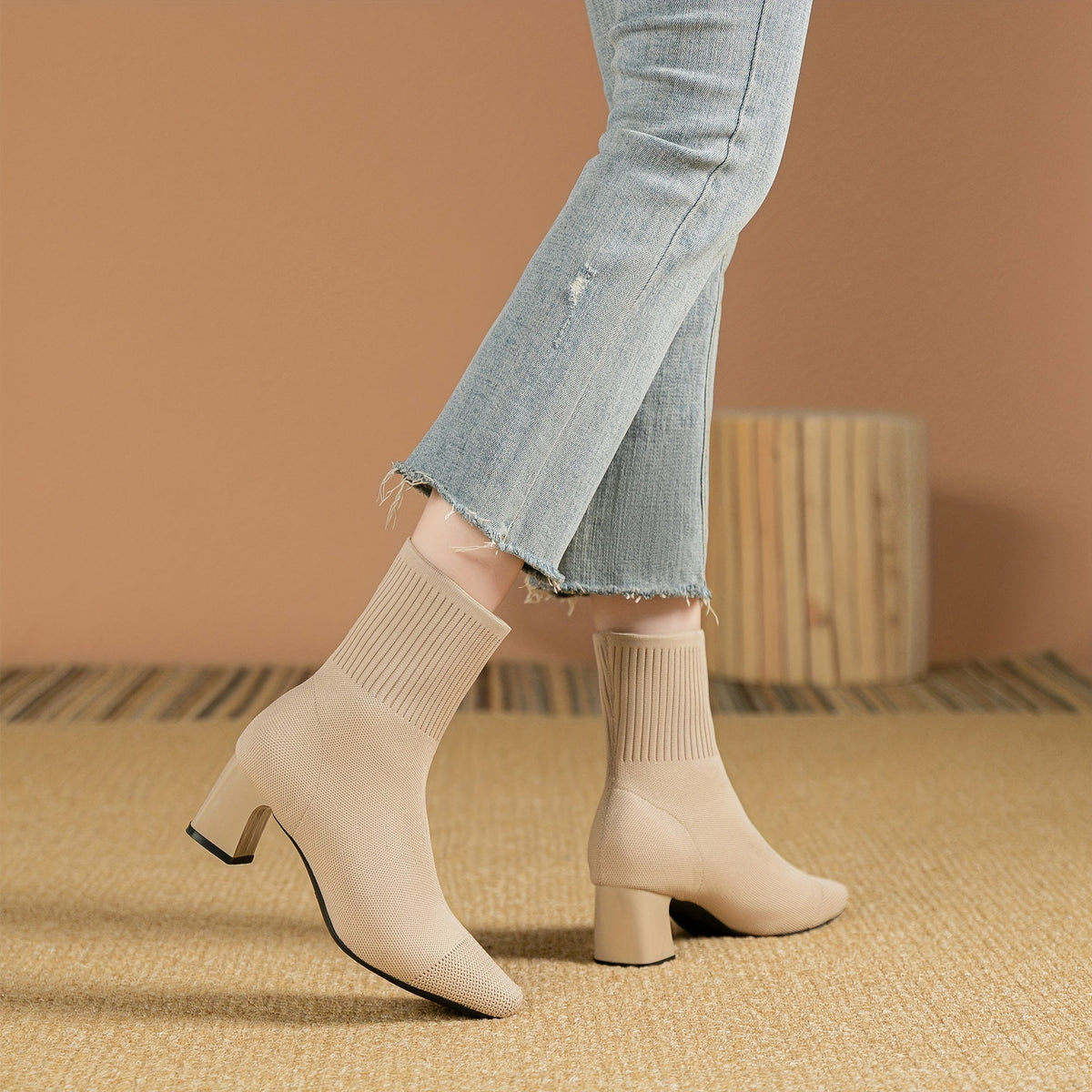 Women's Knit Ankle Boot with Block Heel