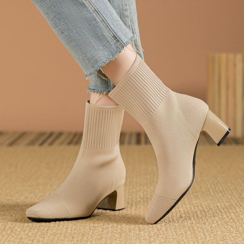 Women's Knit Ankle Boot with Block Heel