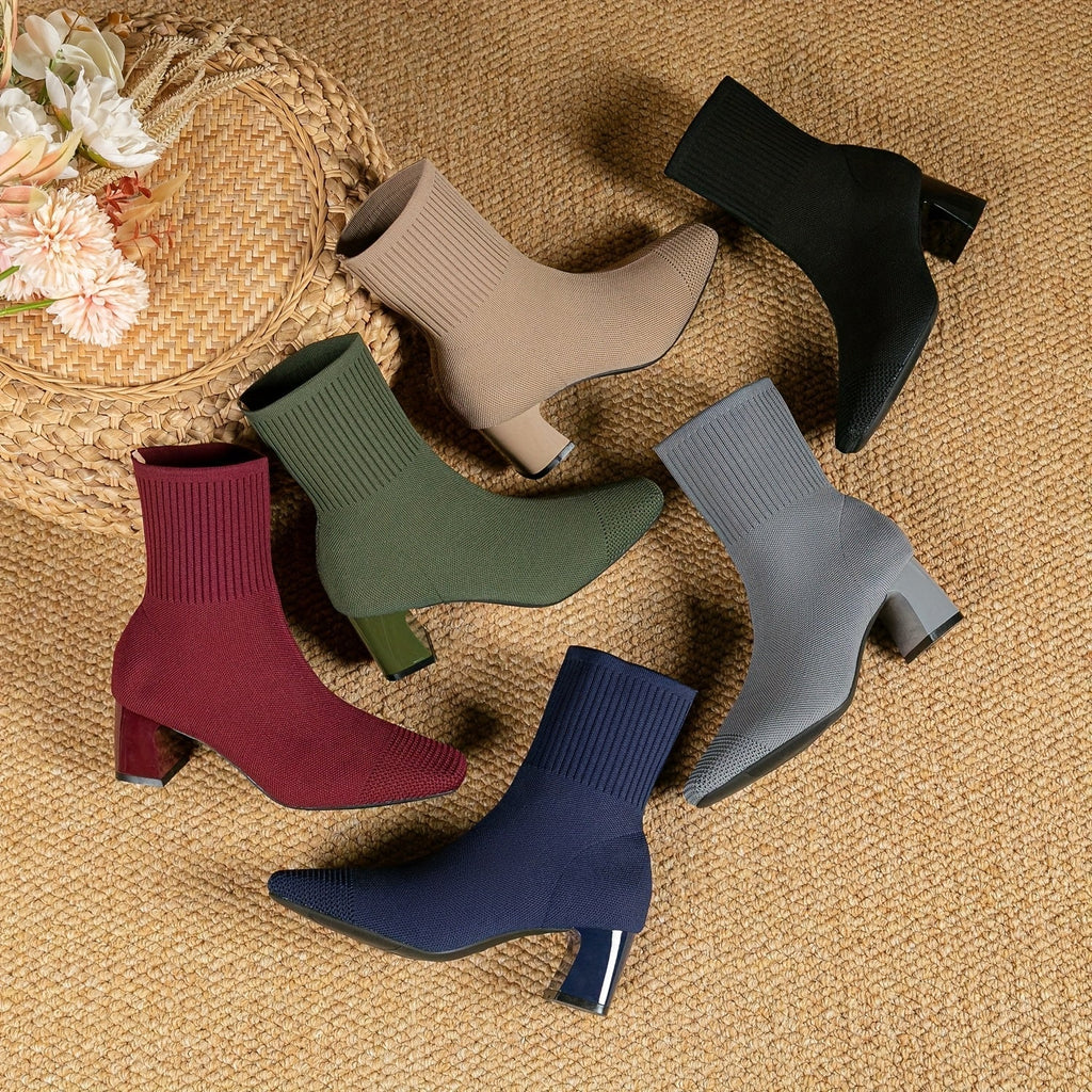 Women's Knit Ankle Boot with Block Heel