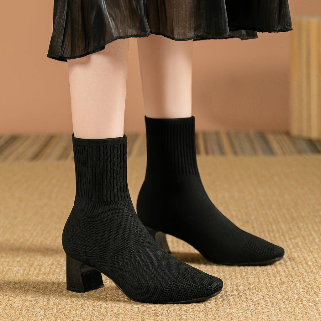 Women's Knit Ankle Boot with Block Heel