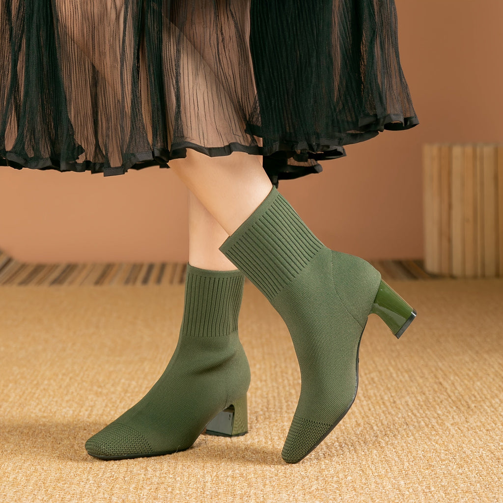 Women's Knit Ankle Boot with Block Heel