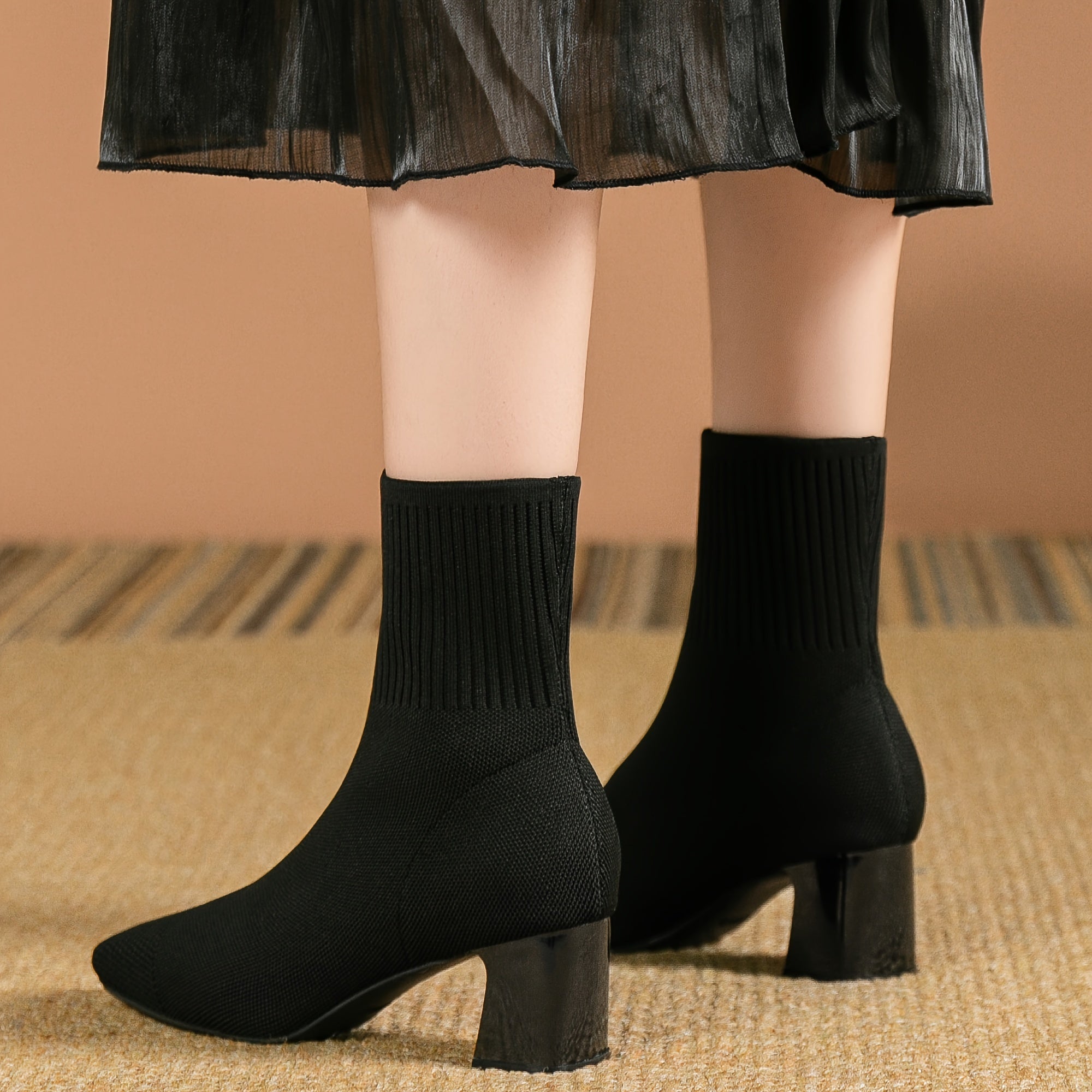 Women's Knit Ankle Boot with Block Heel