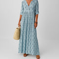 Women's Boho Maxi Dress V-Neck Long Sleeve Printed