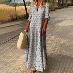 Women's Boho Maxi Dress V-Neck Long Sleeve Printed