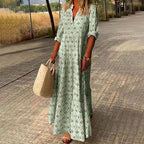 Women's Boho Maxi Dress V-Neck Long Sleeve Printed