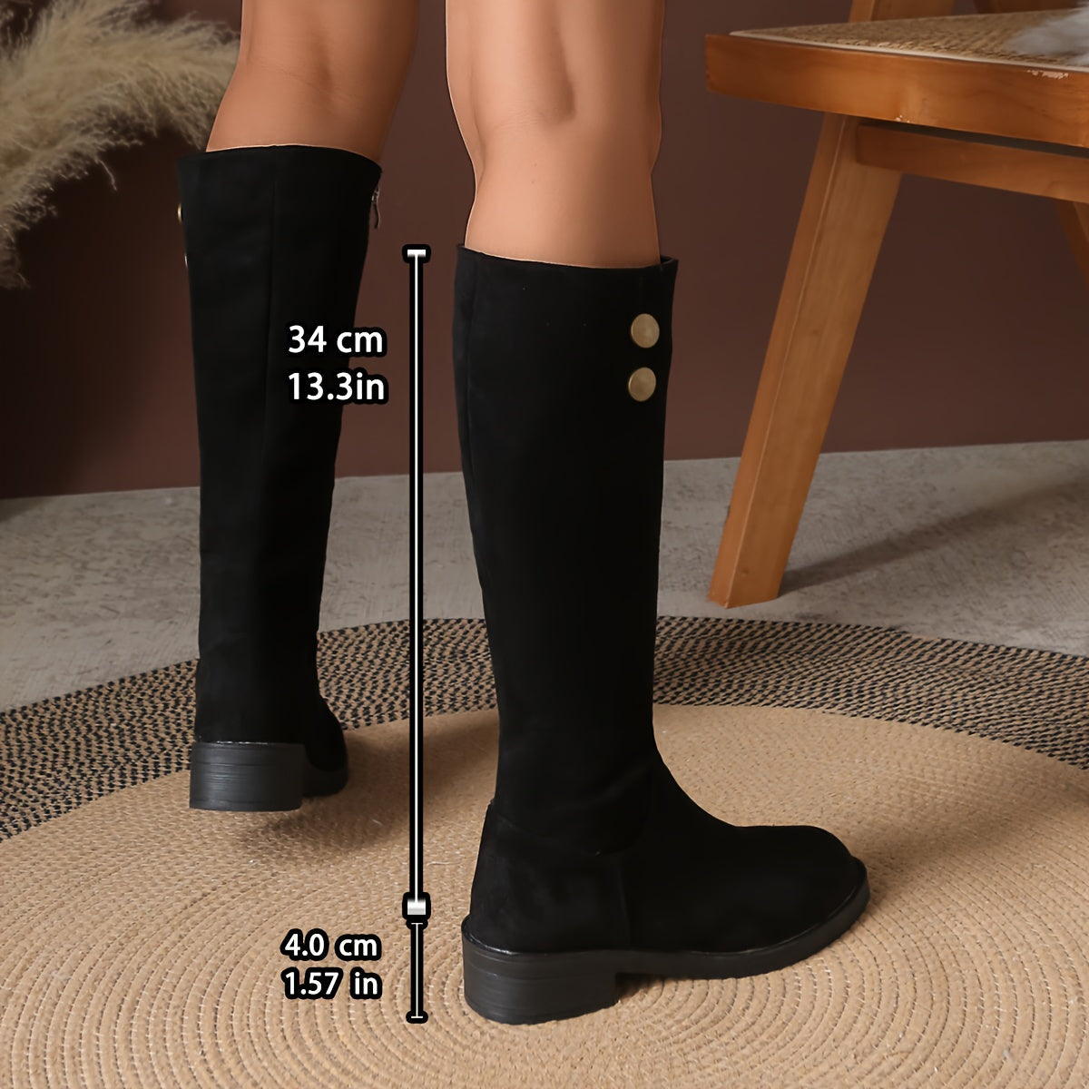Women's Knee High Boots with Gold Button Detail