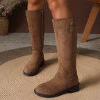 Women's Knee High Boots with Gold Button Detail