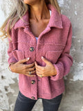Women's Collared Quilted Overshirt Jacket with Two Chest Pockets - Pink