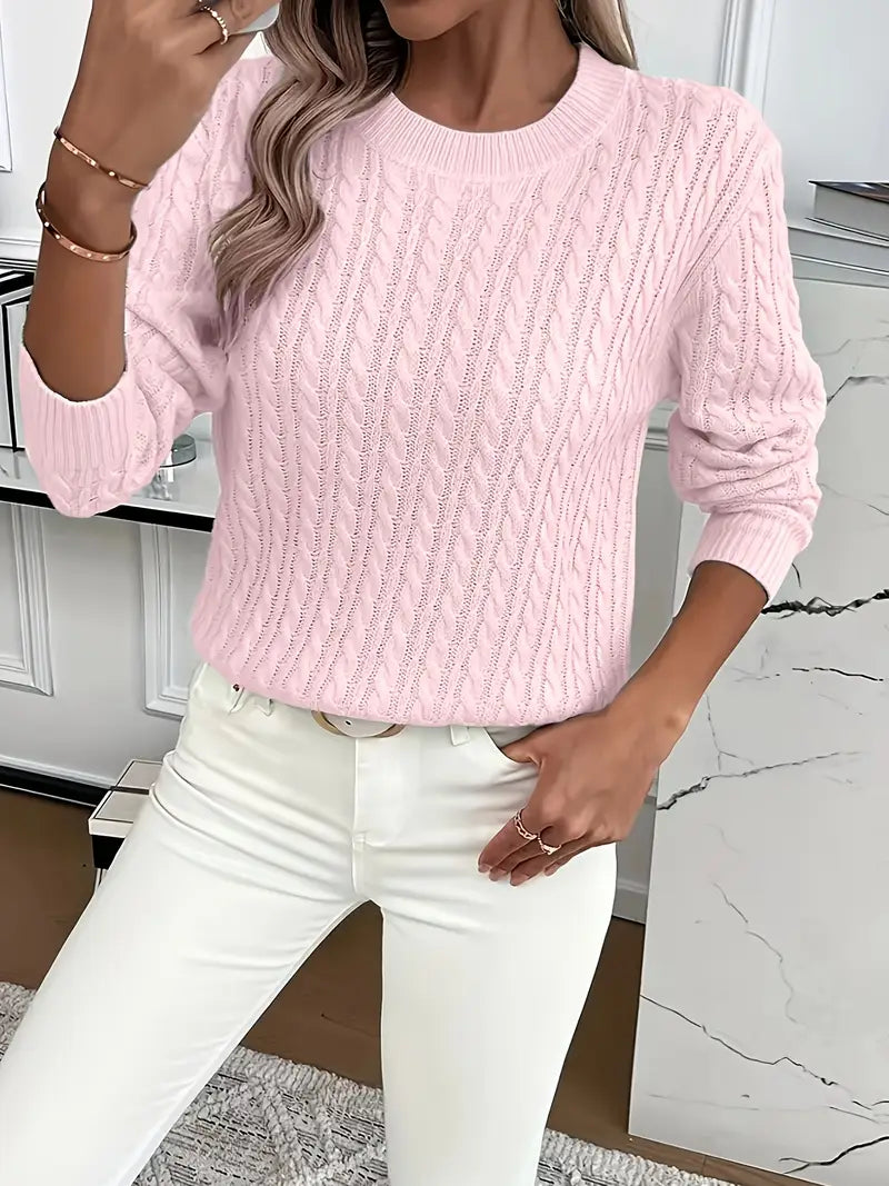Women's Cable Knit Crew Neck Sweater