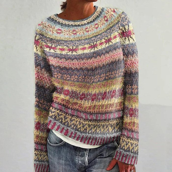 Women's Multicolor Fair Isle Crew Neck Knit Pullover - Yellow