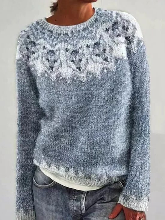 Women's Multicolor Fair Isle Crew Neck Knit Pullover - Blue/White