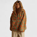 Women's Warm-Tone Floral Brushed Fleece Sweater - Orange