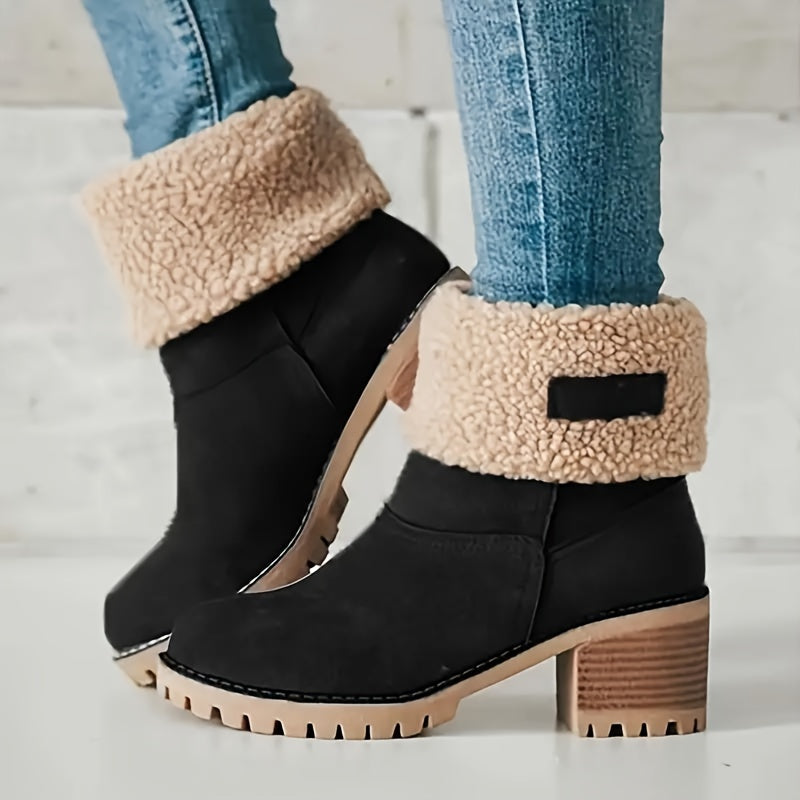 Women's Fleece Lined Ankle Boots with Block Heel