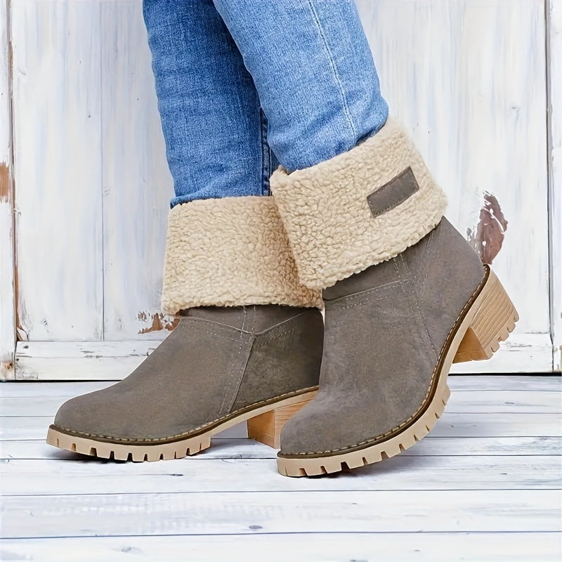 Women's Fleece Lined Ankle Boots with Block Heel