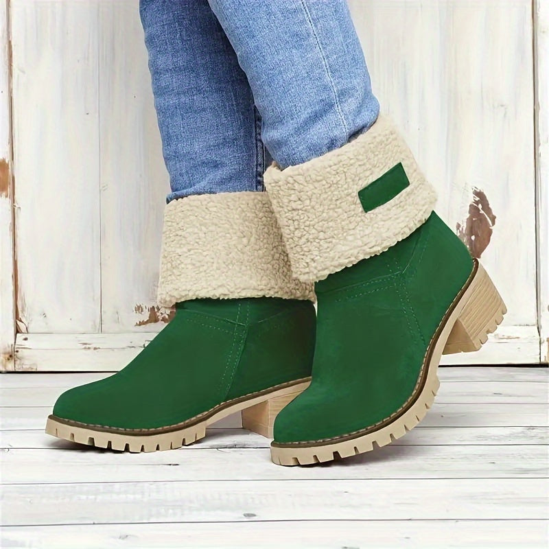 Women's Fleece Lined Ankle Boots with Block Heel