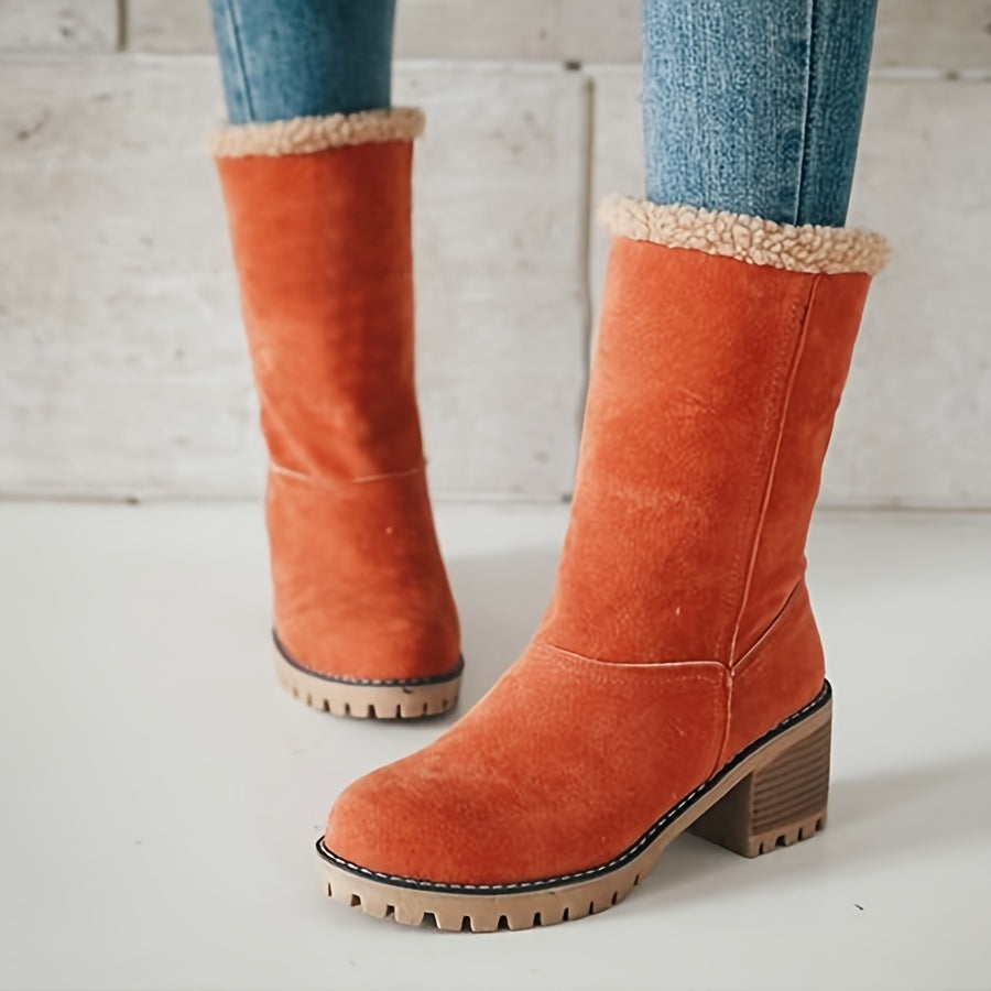Women's Fleece Lined Ankle Boots with Block Heel
