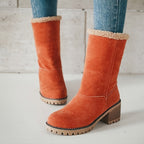 Women's Fleece Lined Ankle Boots with Block Heel