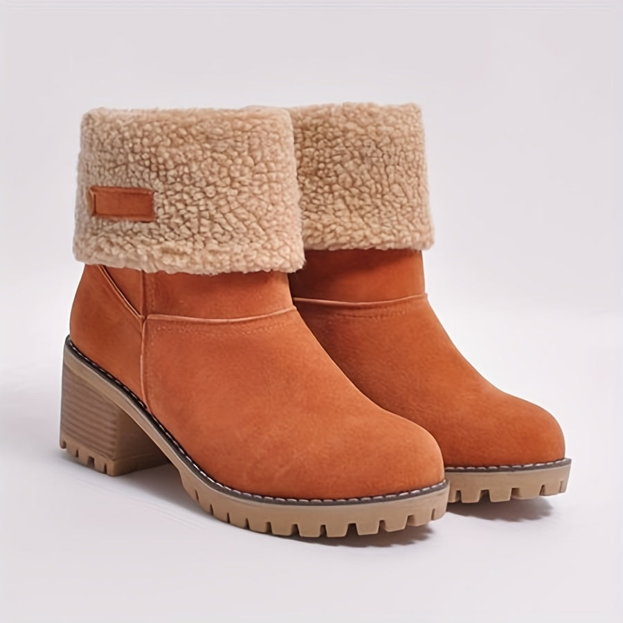 Women's Fleece Lined Ankle Boots with Block Heel