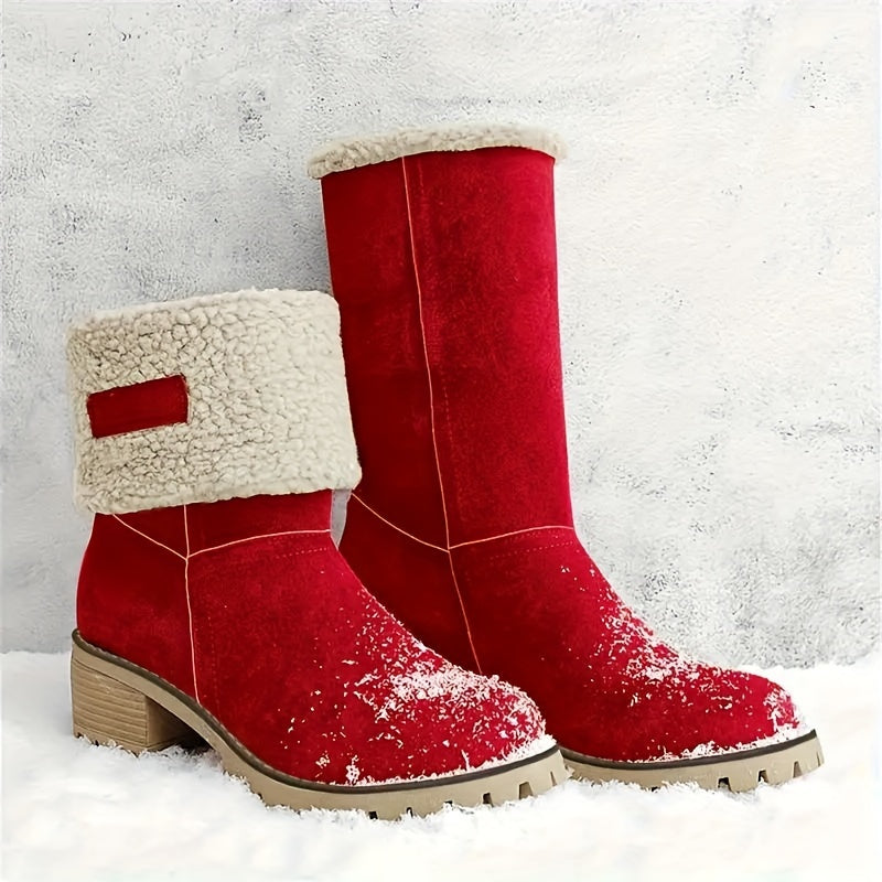 Women's Fleece Lined Ankle Boots with Block Heel