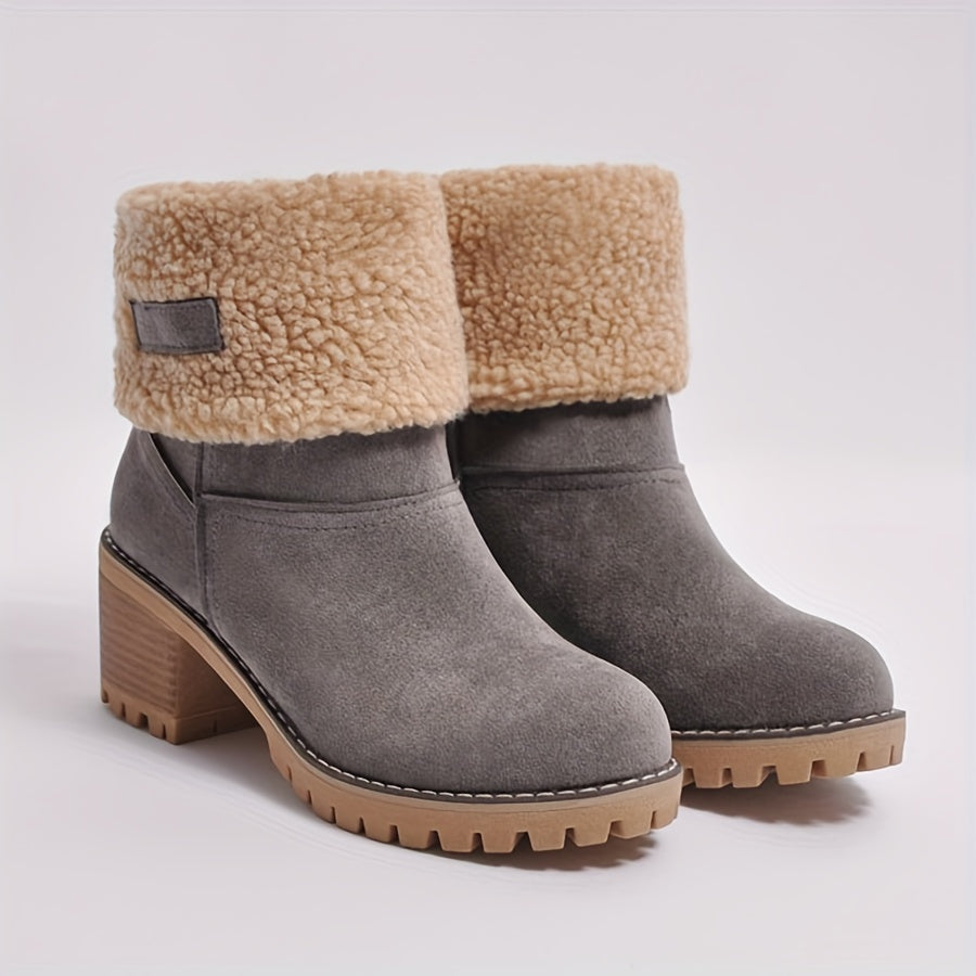 Women's Fleece Lined Ankle Boots with Block Heel