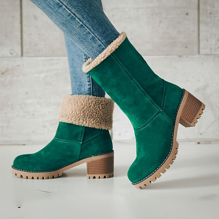 Women's Fleece Lined Ankle Boots with Block Heel