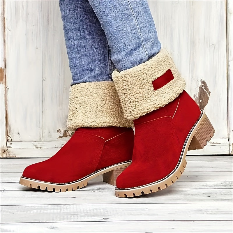 Women's Fleece Lined Ankle Boots with Block Heel