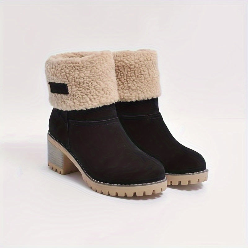 Women's Fleece Lined Ankle Boots with Block Heel