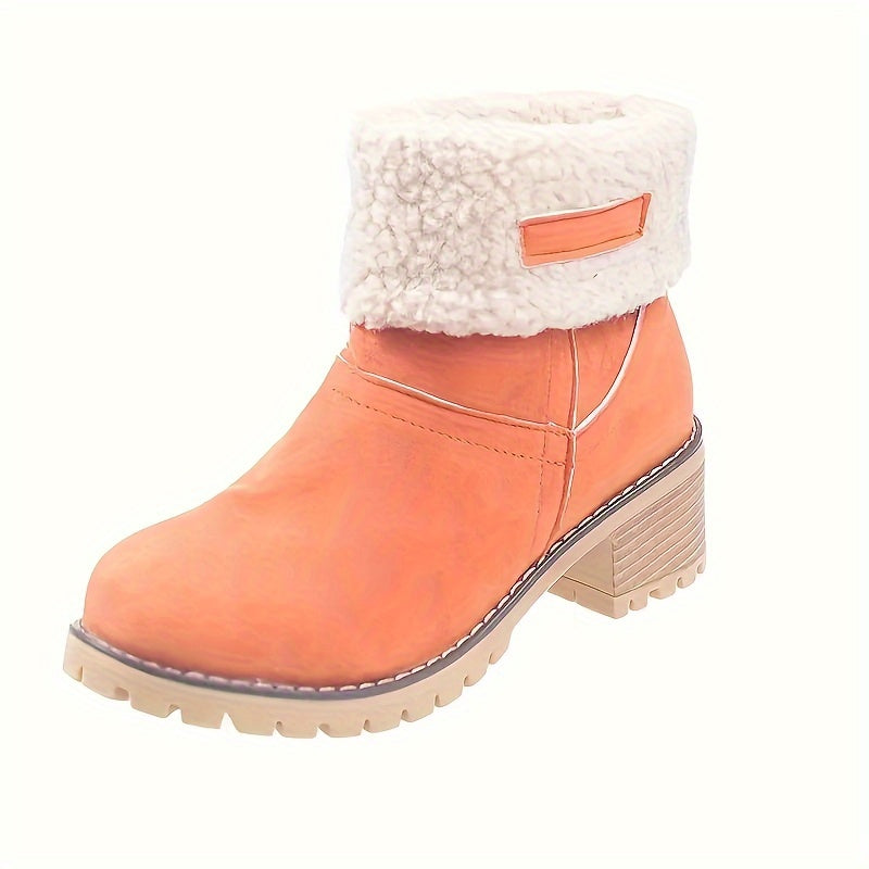 Women's Fleece Lined Ankle Boots with Block Heel