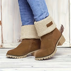 Women's Fleece Lined Ankle Boots with Block Heel
