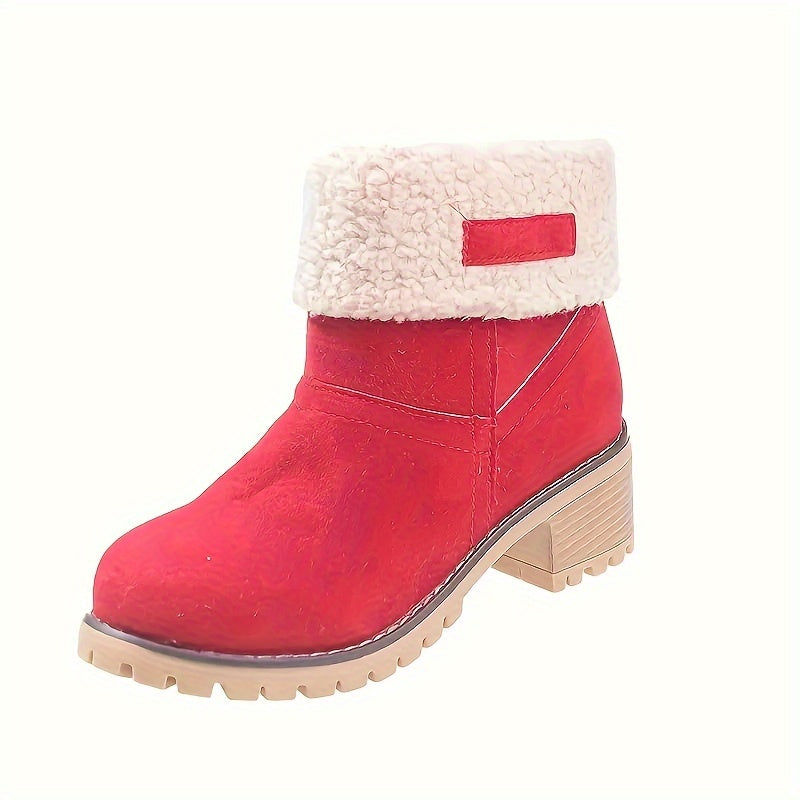 Women's Fleece Lined Ankle Boots with Block Heel