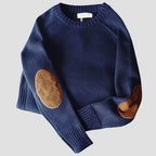 Men's Warm Crew Neck Jumper with Elbow Patches Knit