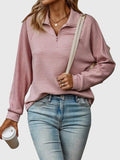 Women's Casual Rib Texture Half-Zip Sweater - Pink